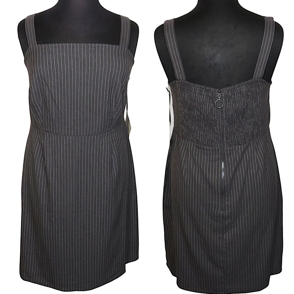 Ava & Viv Dark Gray Pinstripe Smocked Back Zip Sleeveless Dress XXL